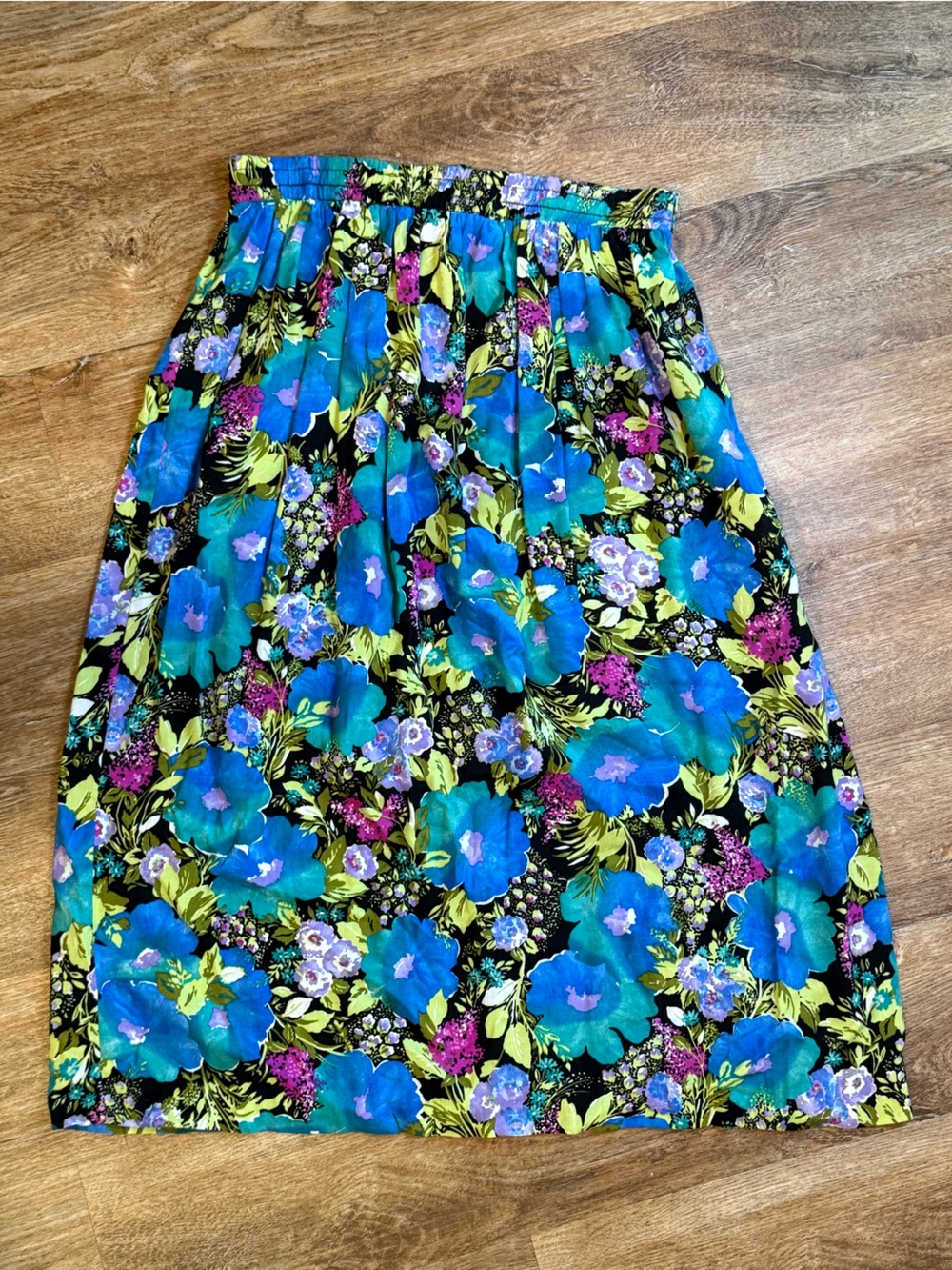 Blue Floral Midi Skirt
